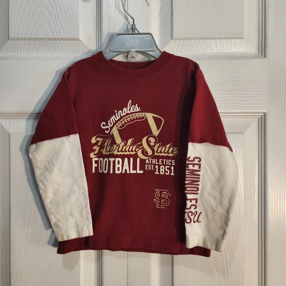FSU Florida State Seminoles Football Layered Long Sleeve Shirt 3T 100% Cotton